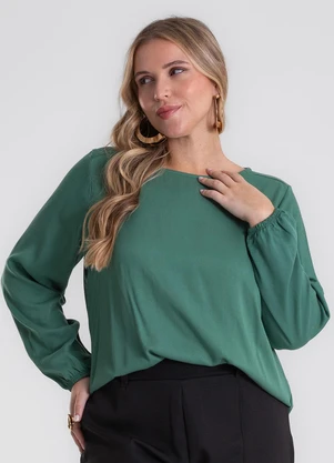 Secret Glam - Blusa Manga Longa Viscose Plus Size Verde - SECRET GLAM