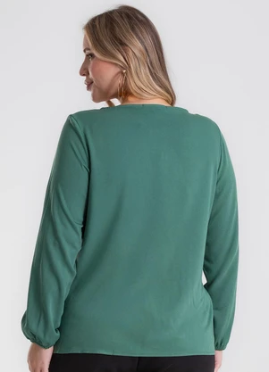 Secret Glam - Blusa Manga Longa Viscose Plus Size Verde - SECRET GLAM