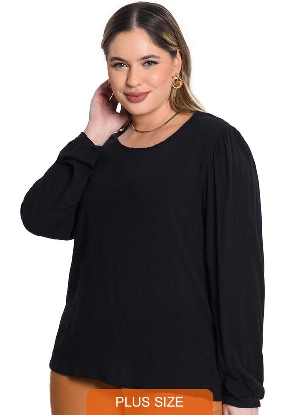 Secret Glam - Blusa Manga Longa Viscose Slub Prime Preto