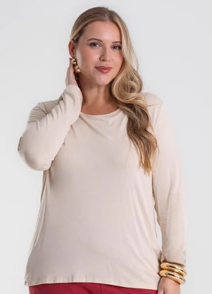 Secret Glam - Blusa Manga Longa Viscotorcion Bege - SECRET GLAM