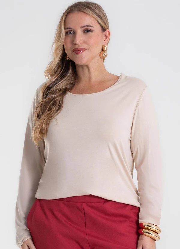 Secret Glam - Blusa Manga Longa Viscotorcion Bege 1