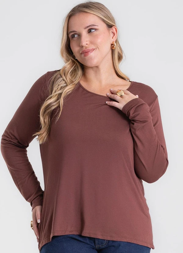 Secret Glam - Blusa Manga Longa Viscotorcion Marrom