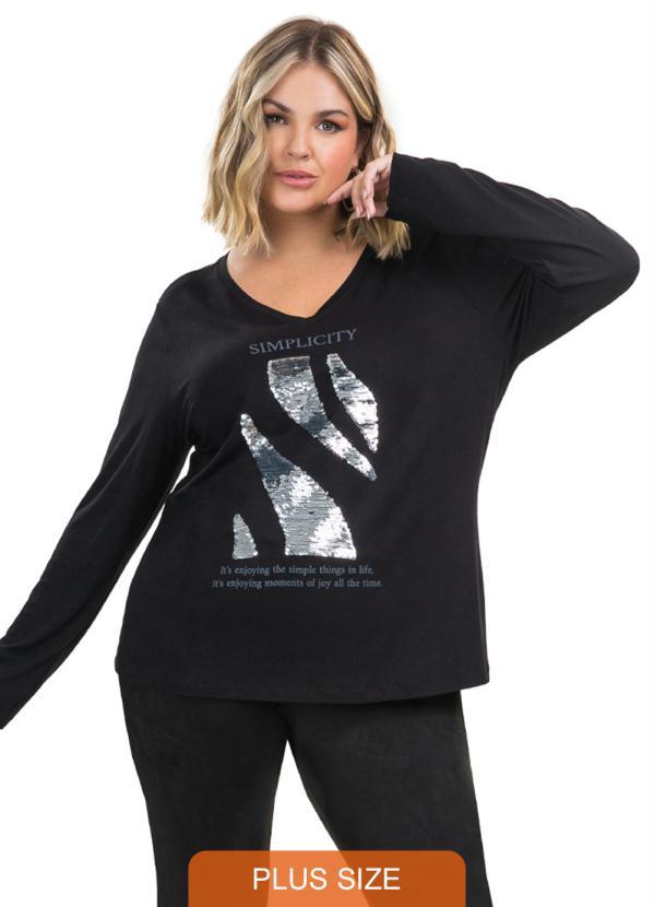 Secret Glam - Blusa Manga Longa Viscotorcion Preto