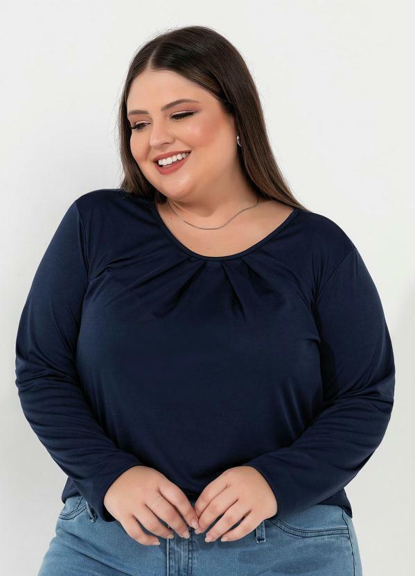 Marguerite - Blusa Marinho Elástico na Cintura Plus Size