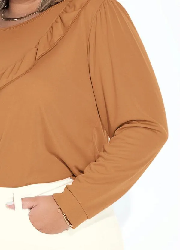 Marguerite - Blusa Marrom Clara com Babado Plus Size 3