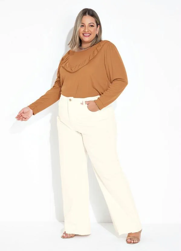 Marguerite - Blusa Marrom Clara com Babado Plus Size 4