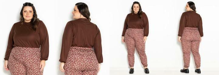 Blusa Marrom com Gola e Mangas Longas Plus Size