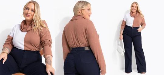 Blusa Marrom Gola Alta em Canelado