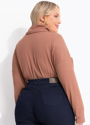 Marguerite - Blusa Marrom Gola Alta em Canelado - MARGUERITE