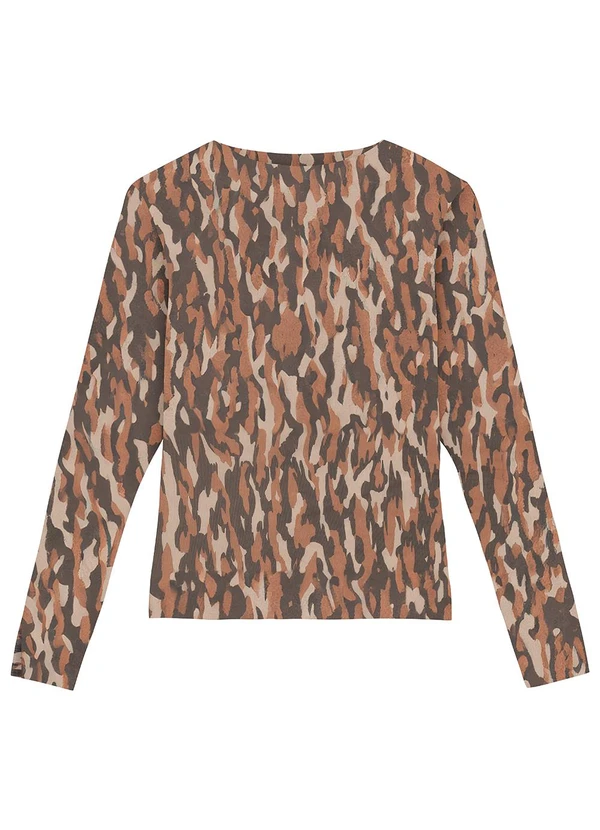 Malwee - Blusa Marrom Justa Animal Print em Tule 3