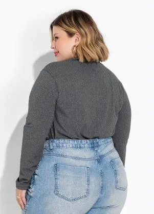 Marguerite - Blusa Mescla com Gola em Ribana Plus Size - MARGUERITE