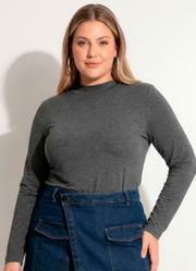 Blusa Mescla Escuro Gola Alta de Viscose
