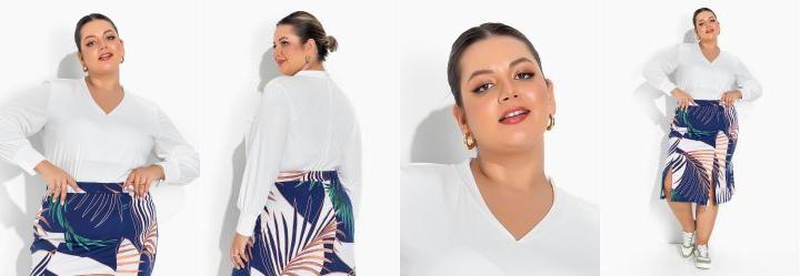 Blusa Off White com Gola no Decote Plus Size