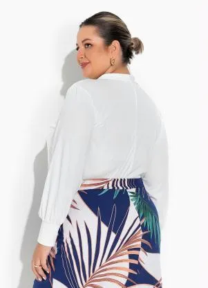 Marguerite - Blusa Off White com Gola no Decote Plus Size - MARGUERITE