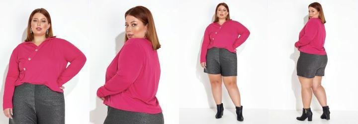 Blusa Pink com Gola e Franzido Plus Size