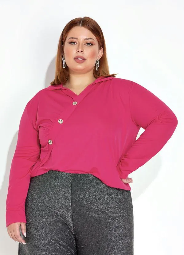 Marguerite - Blusa Pink com Gola e Franzido Plus Size