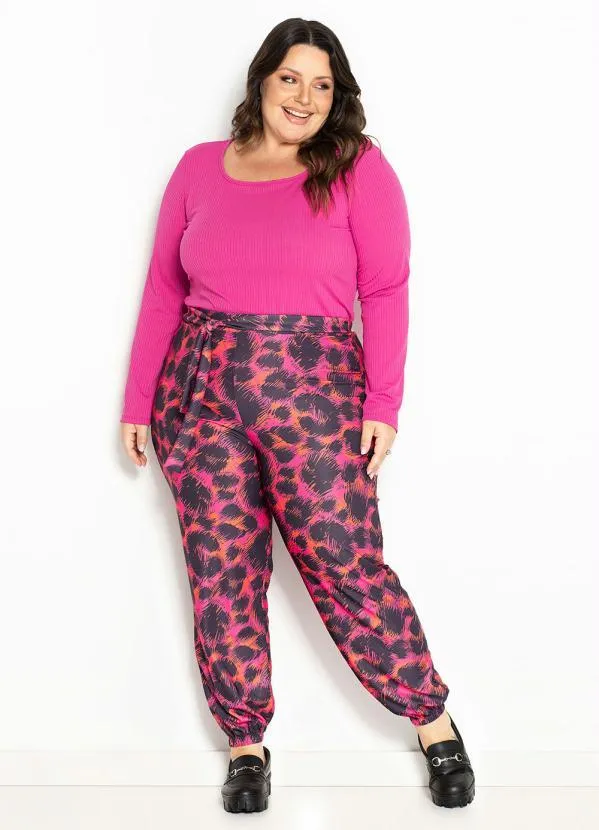 Marguerite - Blusa Pink em Ribana Canelada Plus Size 2