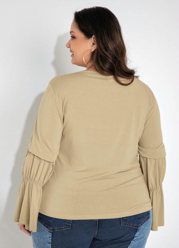 Outlet - Blusa Plus Size Bege com Franzido nas Mangas 2