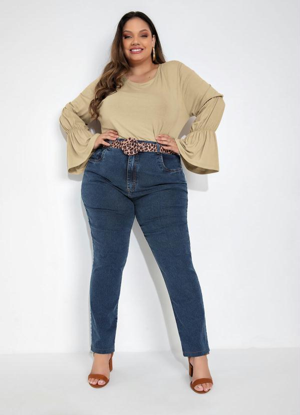Outlet - Blusa Plus Size Bege com Franzido nas Mangas 3