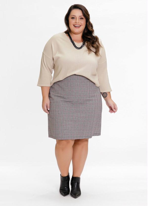 Outlet - Blusa Plus Size Bege com Mangas 7/8 3