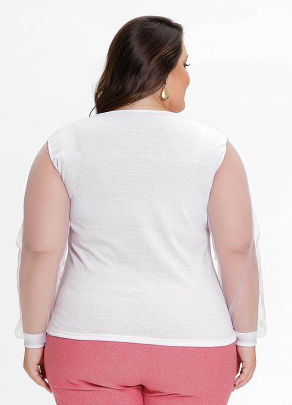 Outlet - Blusa Plus Size Branco com Mangas de Tule 2