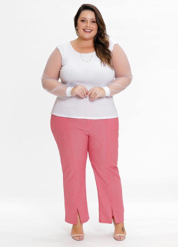 Outlet - Blusa Plus Size Branco com Mangas de Tule 3