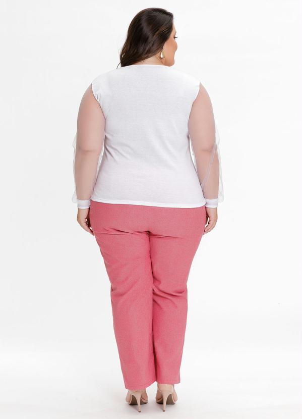 Outlet - Blusa Plus Size Branco com Mangas de Tule 4
