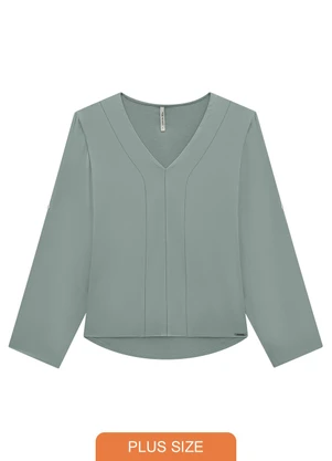 Lunender Mais Mulher - Blusa Plus Size com Martingale na Manga Verde - LUNENDER MAIS MULHER