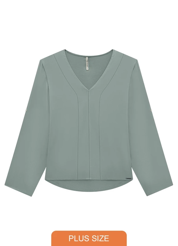 Lunender Mais Mulher - Blusa Plus Size com Martingale na Manga Verde