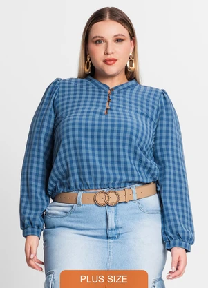 Secret Glam - Blusa Plus Size em Air Flow Xadrez Azul - SECRET GLAM