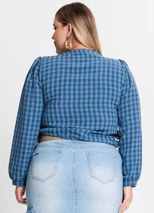 Secret Glam - Blusa Plus Size em Air Flow Xadrez Azul - SECRET GLAM