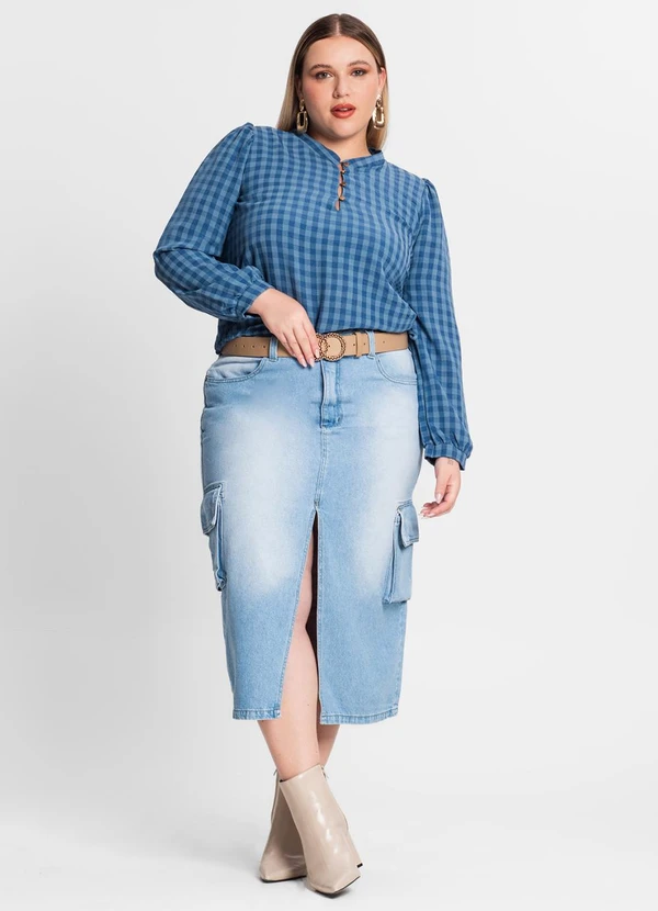 Secret Glam - Blusa Plus Size em Air Flow Xadrez Azul 3