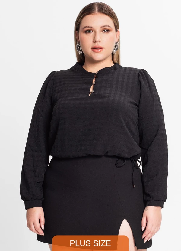 Secret Glam - Blusa Plus Size em Air Flow Xadrez Preto