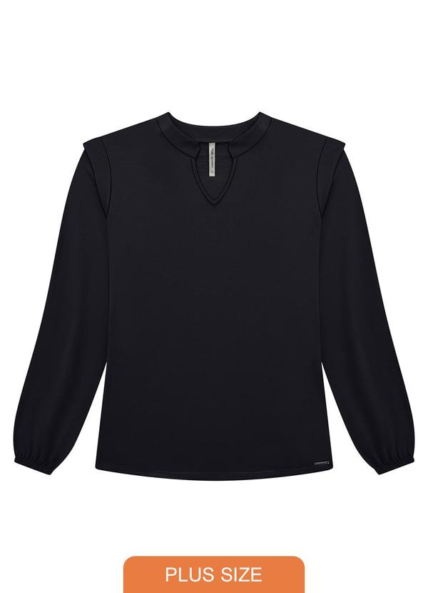 Lunender Mais Mulher - Blusa Plus Size em Malha com Recorte Ombro Preto 1