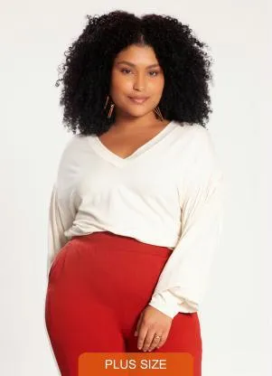 Lunender Mais Mulher - Blusa Plus Size em Malha Off White - LUNENDER MAIS MULHER