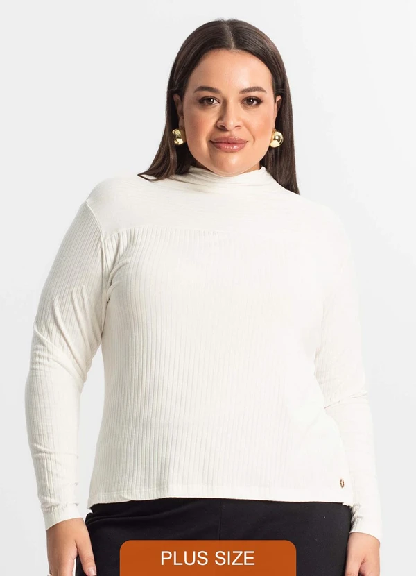 Secret Glam - Blusa Plus Size em Ribana Canelada Bege