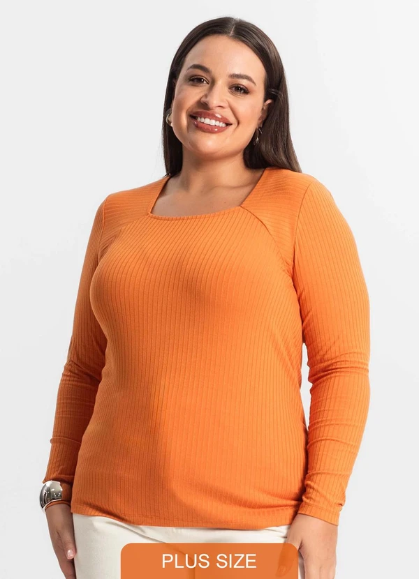 Secret Glam - Blusa Plus Size em Ribana Canelada  Laranja