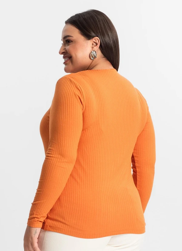 Secret Glam - Blusa Plus Size em Ribana Canelada  Laranja 2