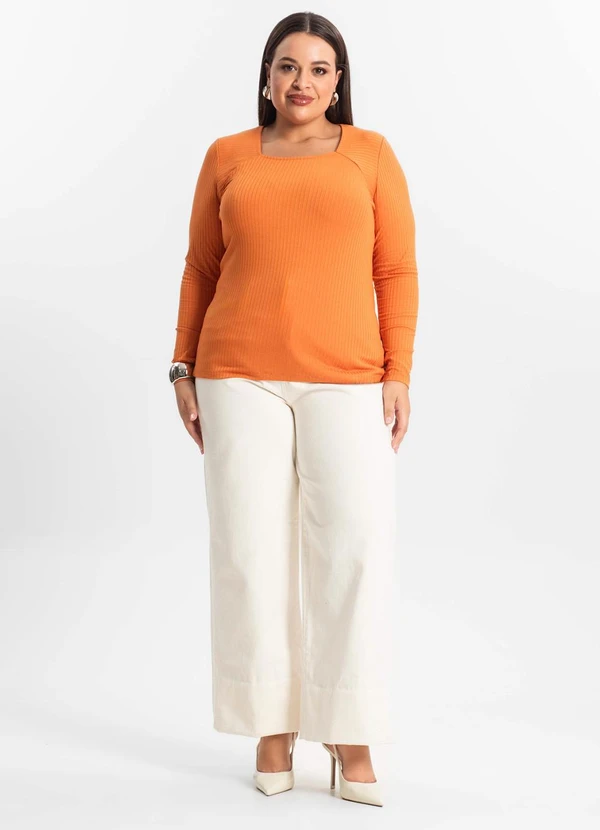Secret Glam - Blusa Plus Size em Ribana Canelada  Laranja 3