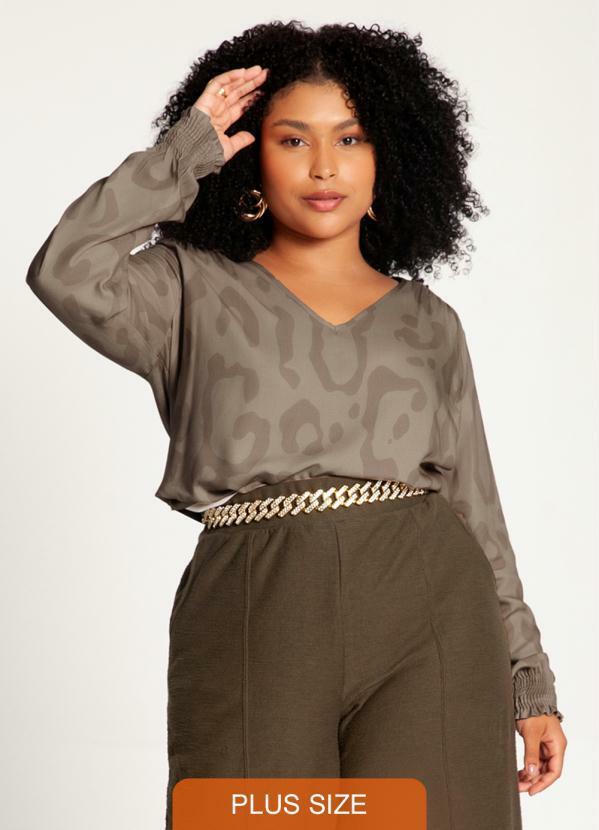 Lunender Mais Mulher - Blusa Plus Size em Viscose Bege