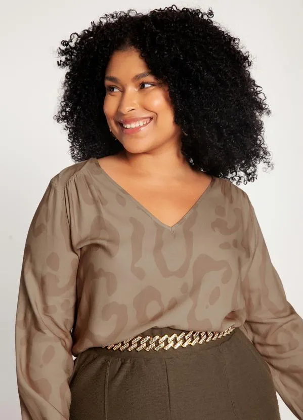 Lunender Mais Mulher - Blusa Plus Size em Viscose Bege 5
