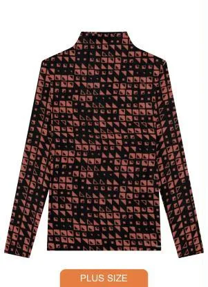 Lunender Mais Mulher - Blusa Plus Size em Viscose com Gola Alta Preto - LUNENDER MAIS MULHER