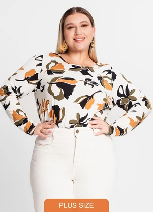 Secret Glam - Blusa Plus Size Estampada em Viscose Bege - SECRET GLAM