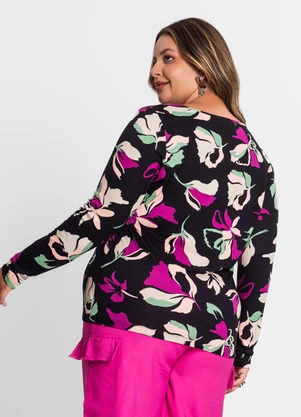 Secret Glam - Blusa Plus Size Estampada em Viscose Preto - SECRET GLAM