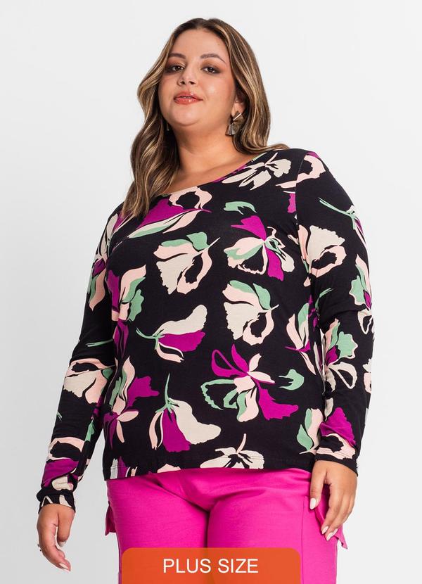 Secret Glam - Blusa Plus Size Estampada em Viscose Preto