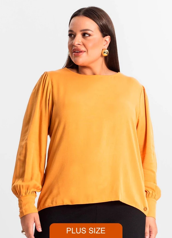 Secret Glam - Blusa Plus Size Feminina Manga Longa Marrom