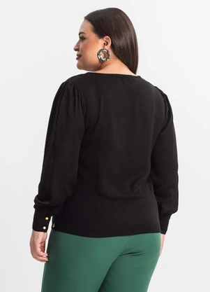 Secret Glam - Blusa Plus Size Feminina Manga Longa Preto - SECRET GLAM