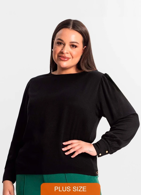 Secret Glam - Blusa Plus Size Feminina Manga Longa Preto