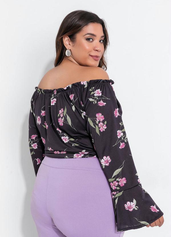 Outlet - Blusa Plus Size Floral Dark Ombro a Ombro 3