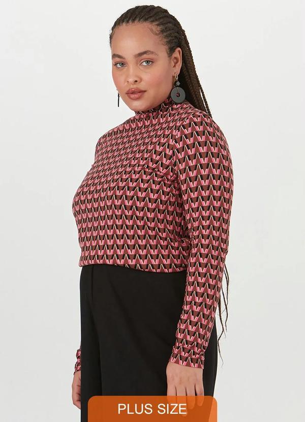 Malwee Plus - Blusa Plus Size Gola Alta Viscose Rosa